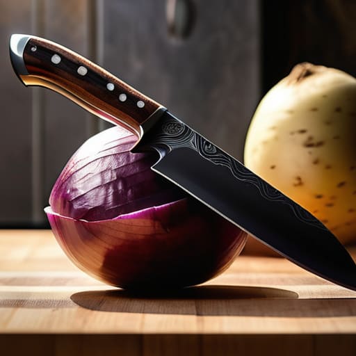 A sturdy chef’s knife on a counter.