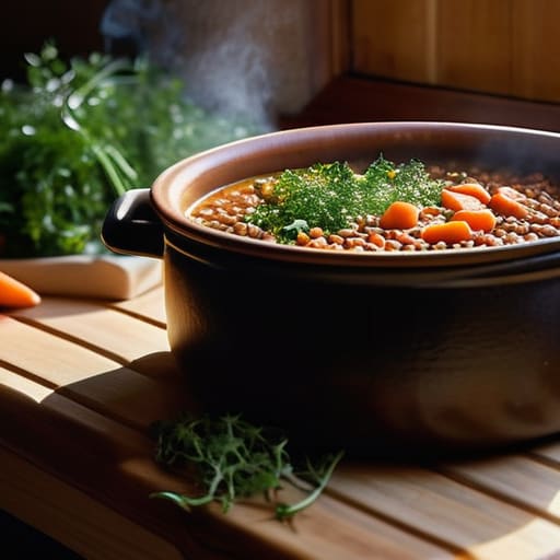 Comforting One-Pot Lentil Stew in a pot.