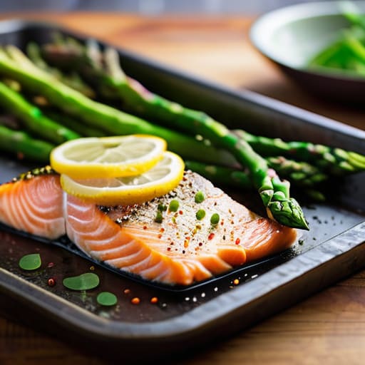 Sheet pan roasted salmon and asparagus.